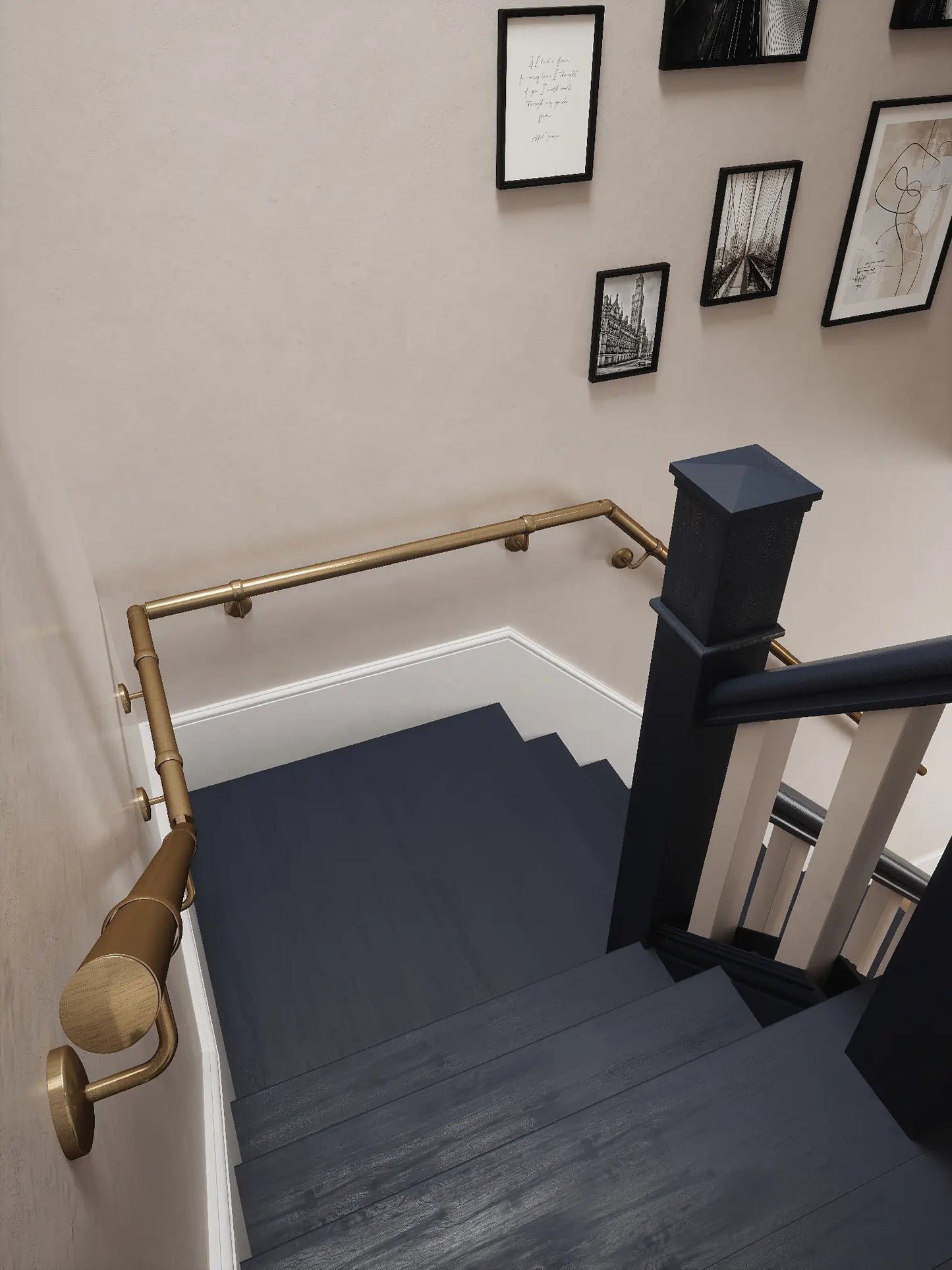 Loxley Antique Brass Quarter Landing Handrail
