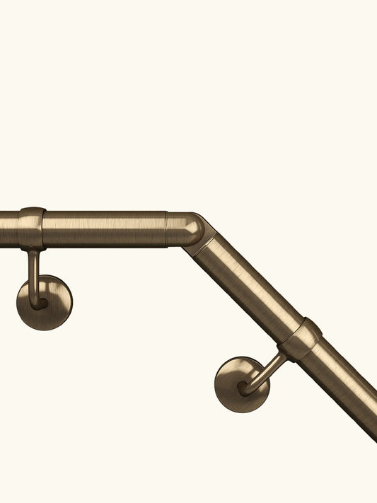 Loxley Antique Brass Adjustable Elbow connecting with two 1.2m handrail poles