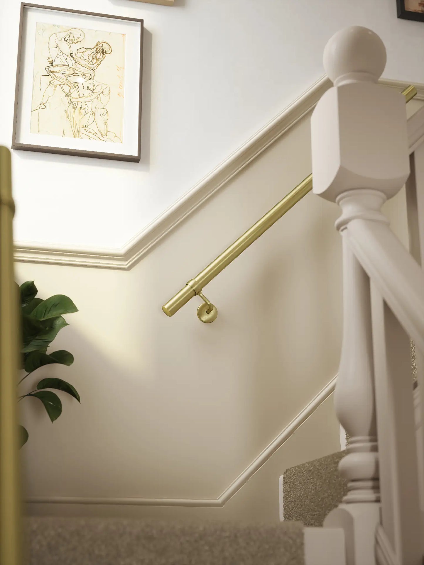 Ashorne Satin Brass Straight Flight Handrail