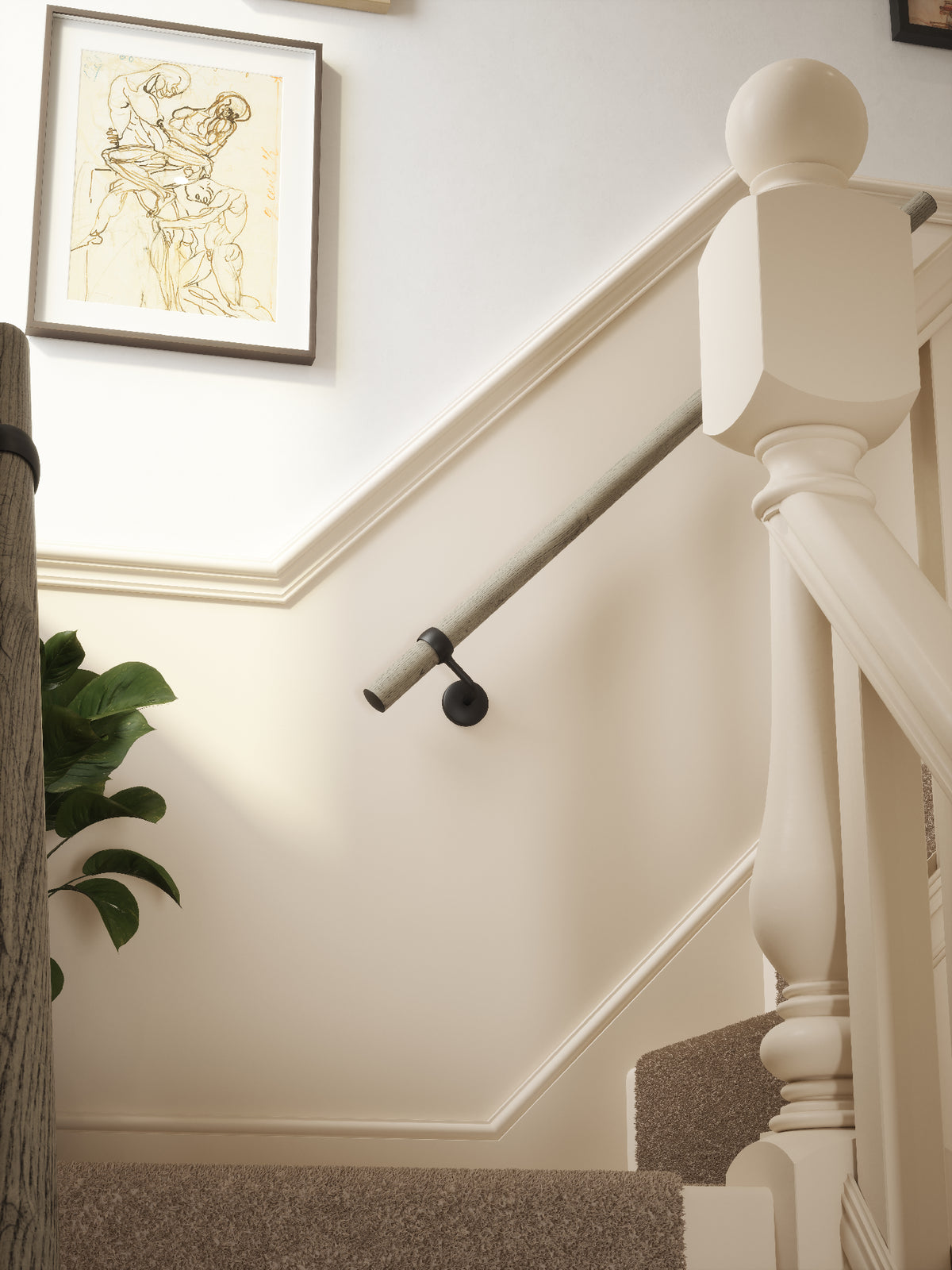 Wappenbury Grey Straight Flight Handrail 1.2m with Kineton Matt Black brackets