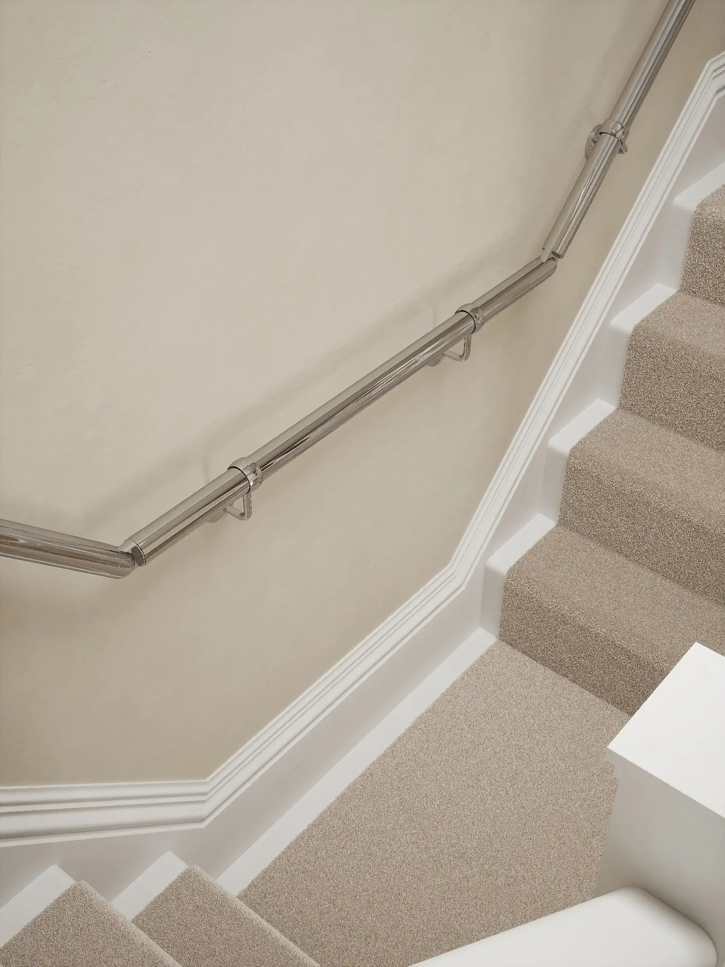 brackets and 2 elbows on the t shape handrail system in radway chrome