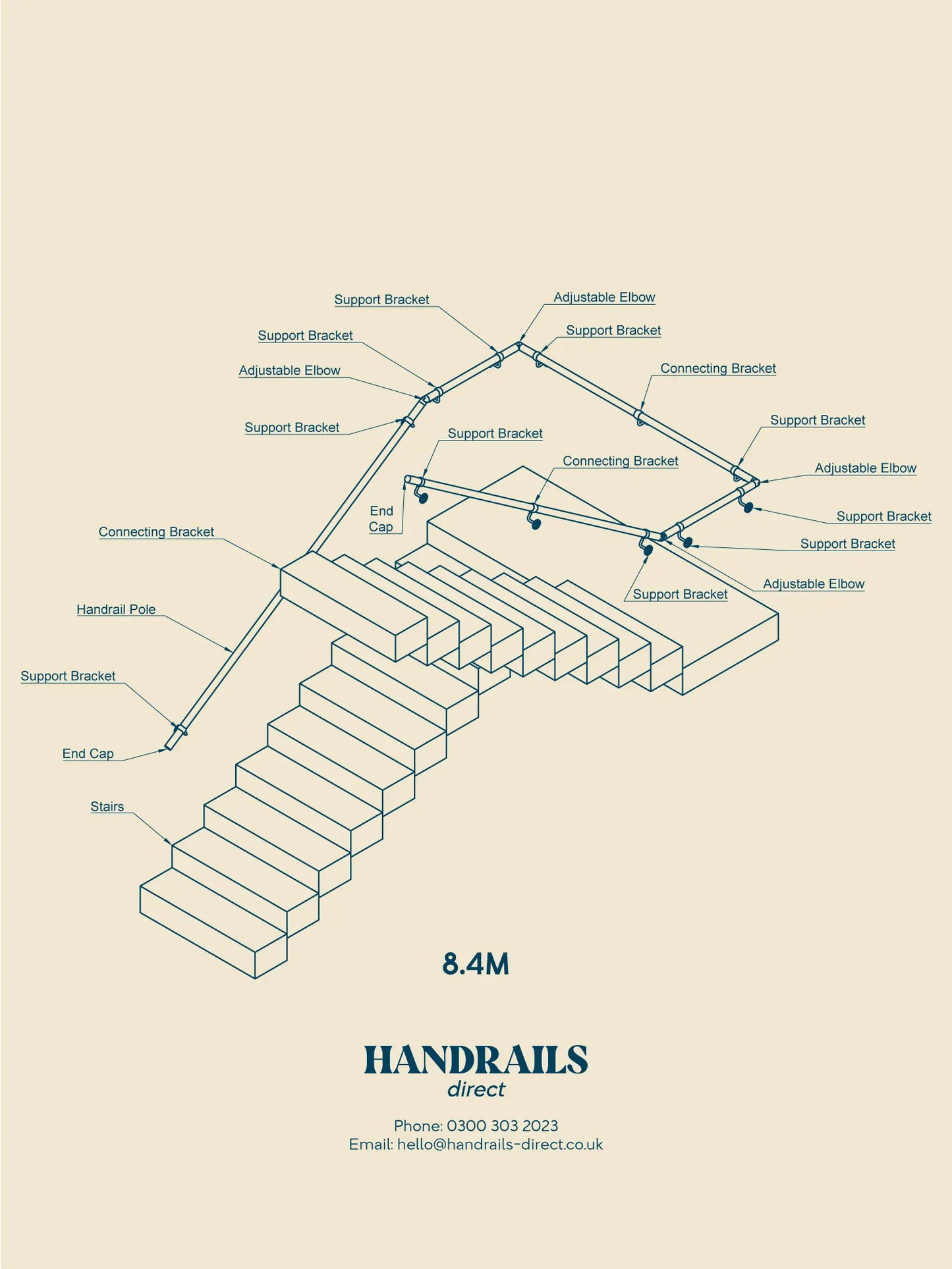 Harbury Brushed Silver Half Turn Handrail