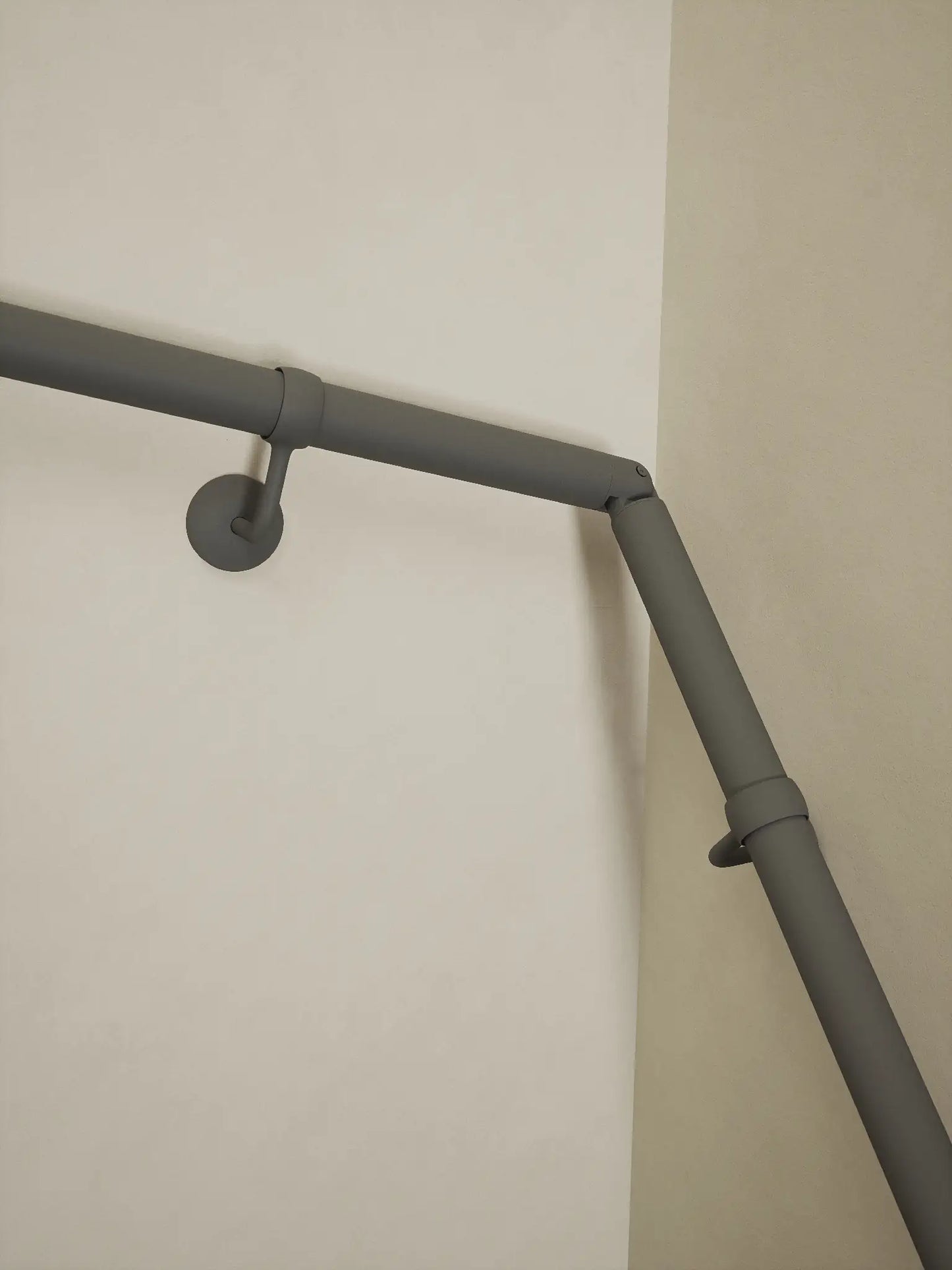 Luddington Textured Grey Double Winder Handrail close up showing elbow and support bracket