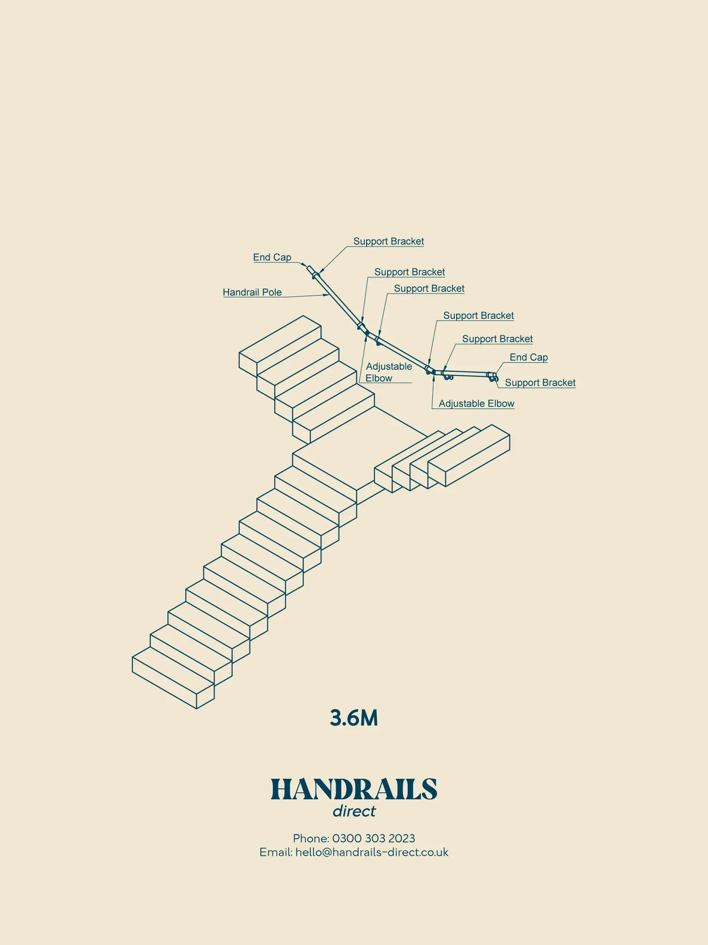 Harbury Brushed Silver T Shape Handrail