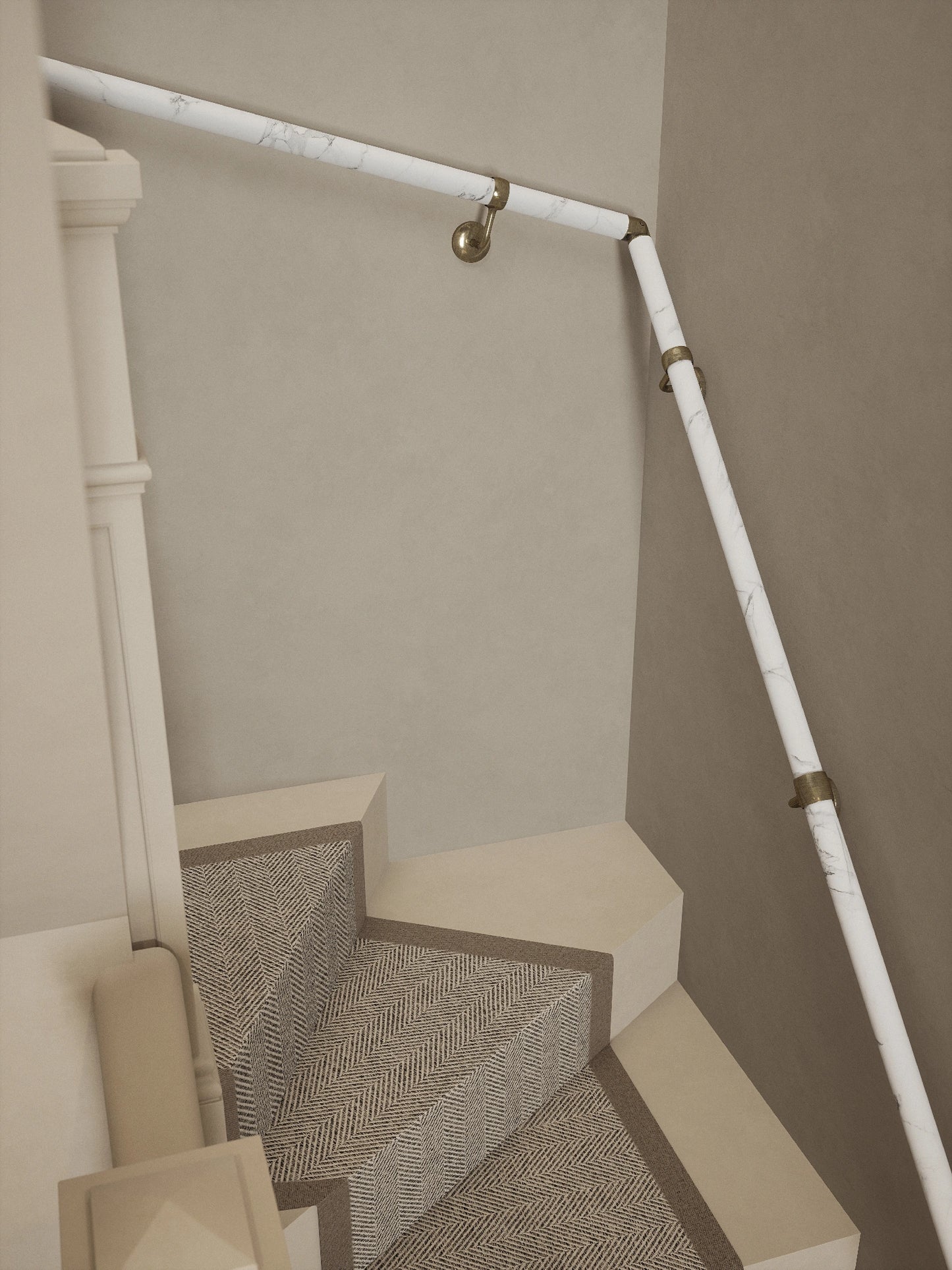 Montford Soft White Marble Double Winder Handrail