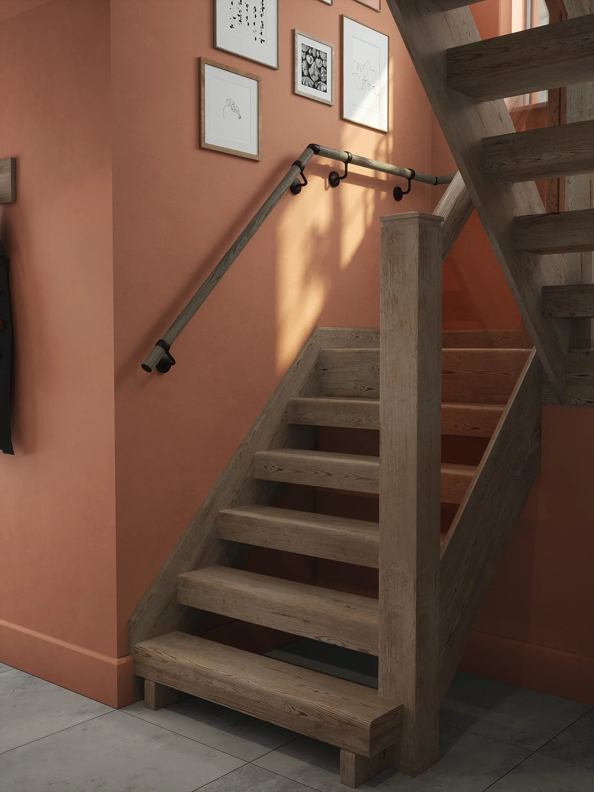 Wappenbury Grey Half Turn Handrail with Kineton Matt Black brackets