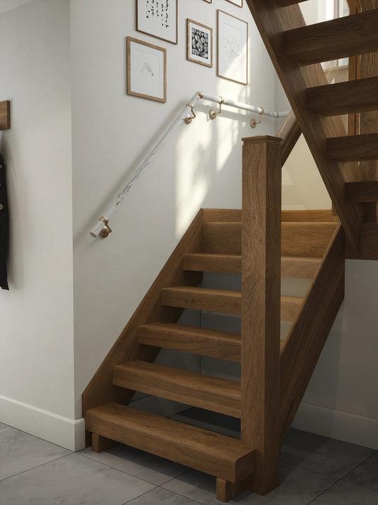 Montford Soft White Marble Half Turn Handrail with Harbury Brushed Silver brackets