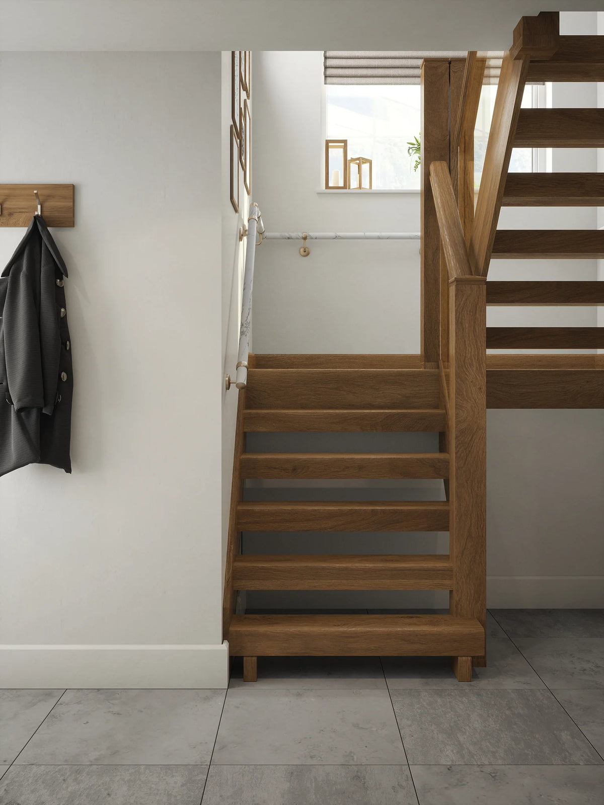 Montford Soft White Marble Half Turn Handrail with Harbury Brushed Silver brackets