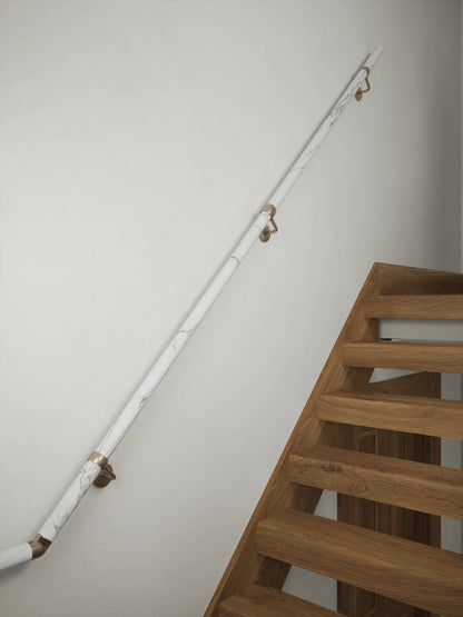 Montford Soft White Marble Half Turn Handrail with Harbury Brushed Silver brackets