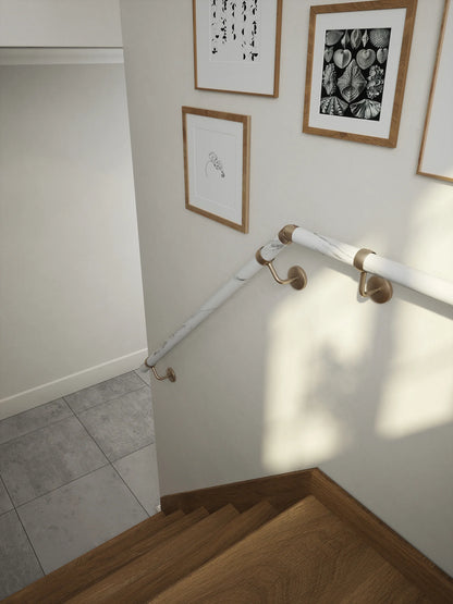 Montford Soft White Marble Half Turn Handrail with Harbury Brushed Silver brackets