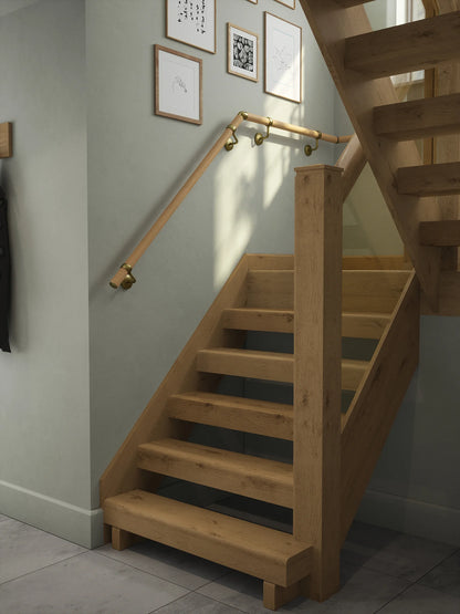 Arden Natural Pine Half Turn Handrail with Ashorne Satin Brass brackets