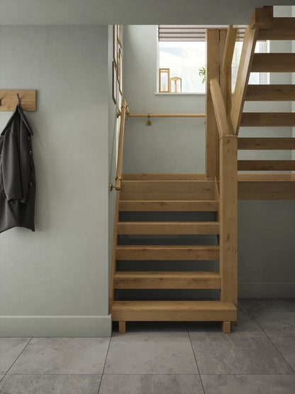 Arden Natural Pine Half Turn Handrail with Ashorne Satin Brass brackets