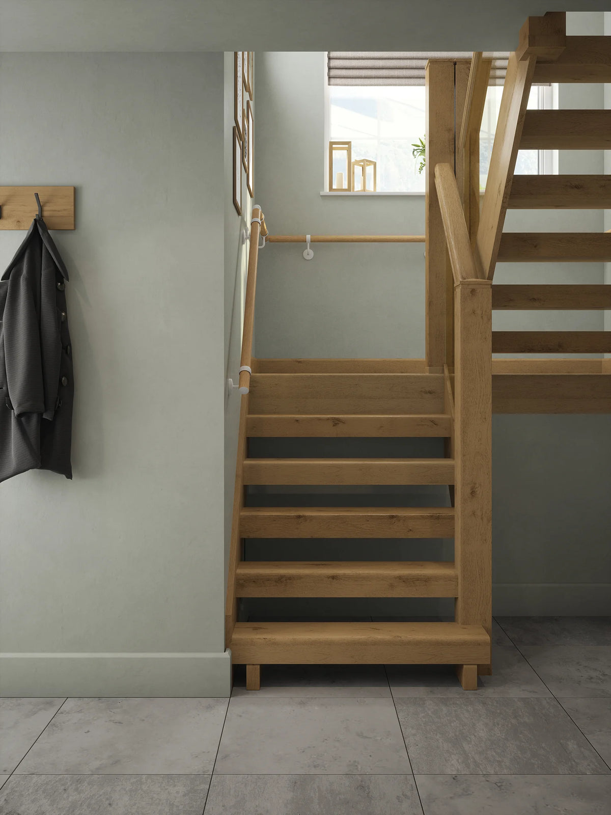 Arden Natural Pine Half Turn Handrail with Edstone Matt White brackets