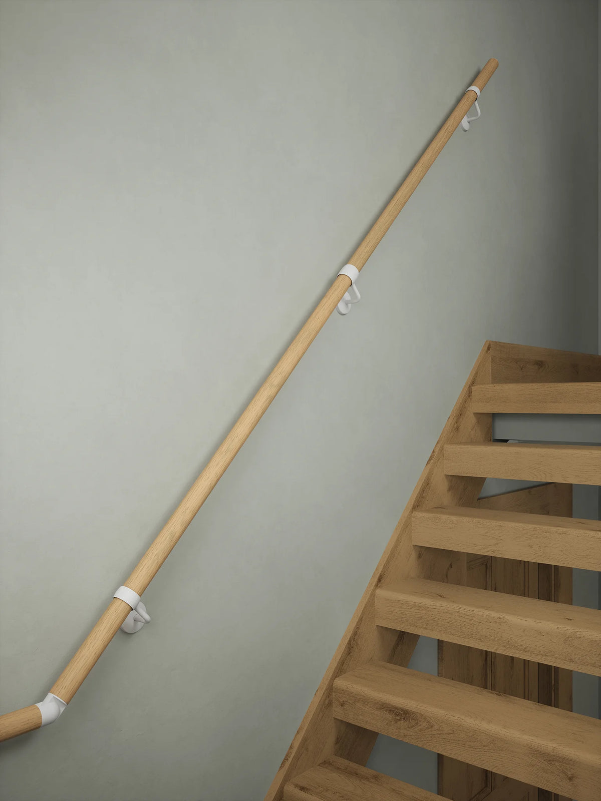 Arden Natural Pine Half Turn Handrail with Edstone Matt White brackets