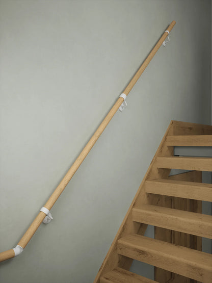 Arden Natural Pine Half Turn Handrail with Edstone Matt White brackets