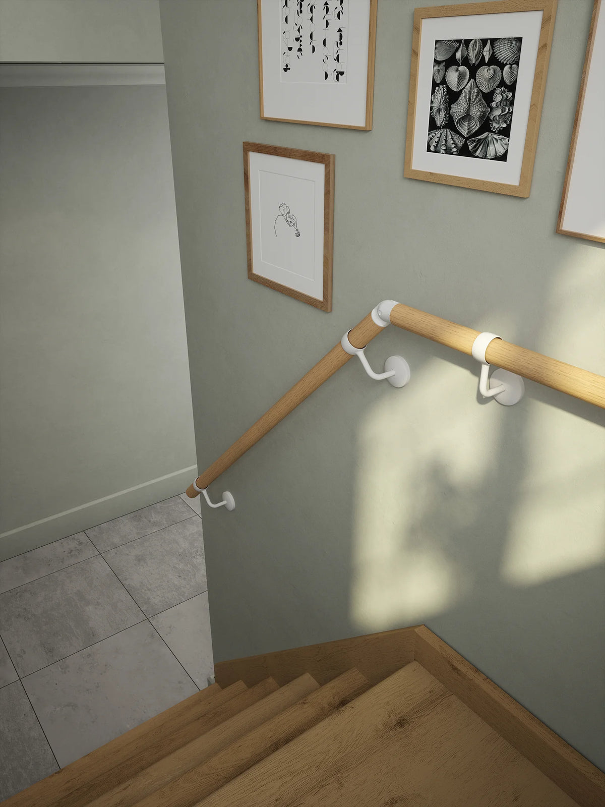 Arden Natural Pine Half Turn Handrail with Edstone Matt White brackets
