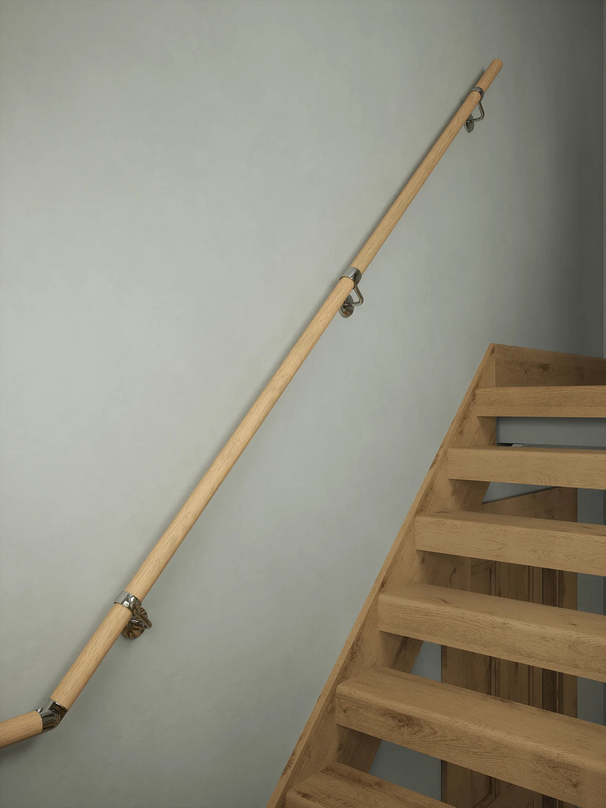 Arden Natural Pine Half Turn Handrail with Radway Chrome brackets