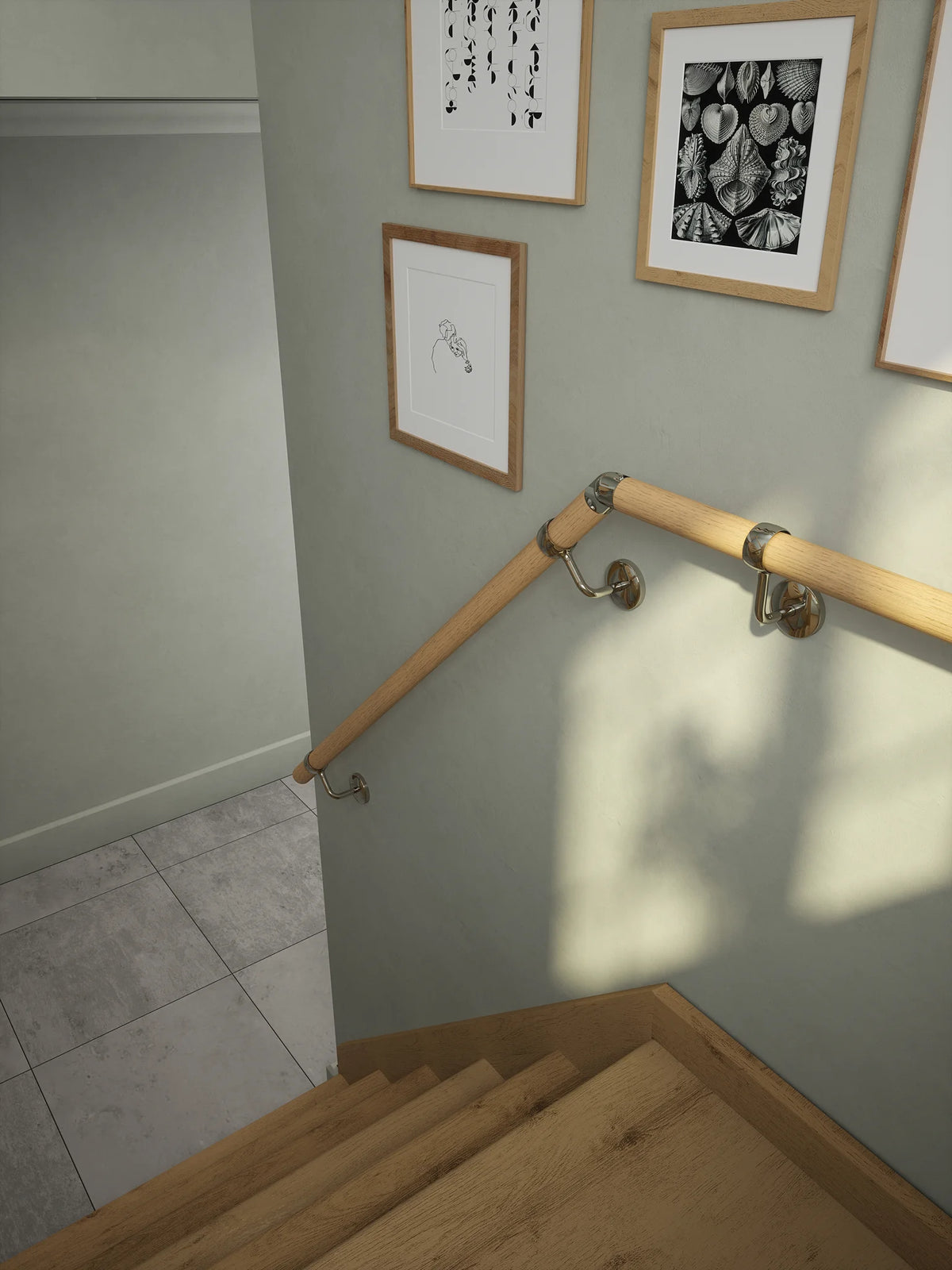 Arden Natural Pine Half Turn Handrail with Radway Chrome brackets