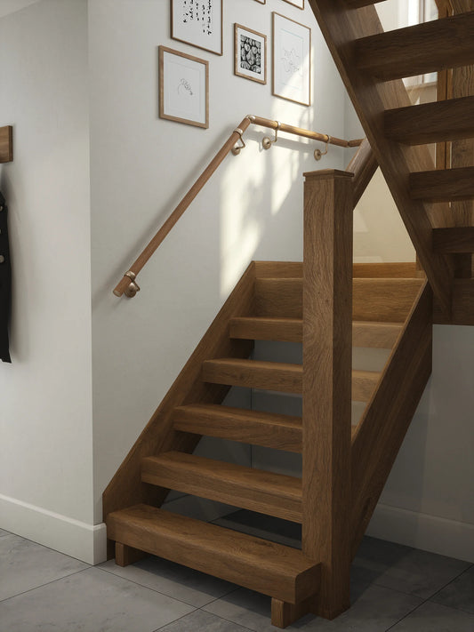Stoneleigh Red Oak Half Turn Handrail with Harbury Brushed Silver brackets