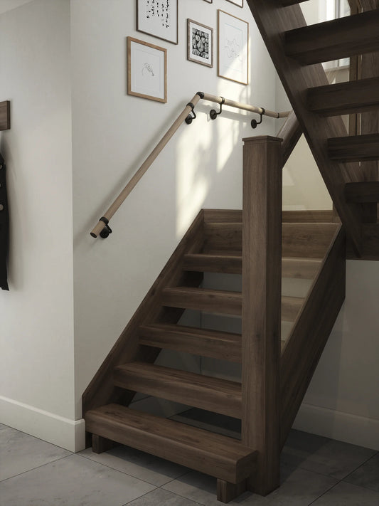 Ryton Teak Half Turn Handrail with Kineton Matt Black brackets
