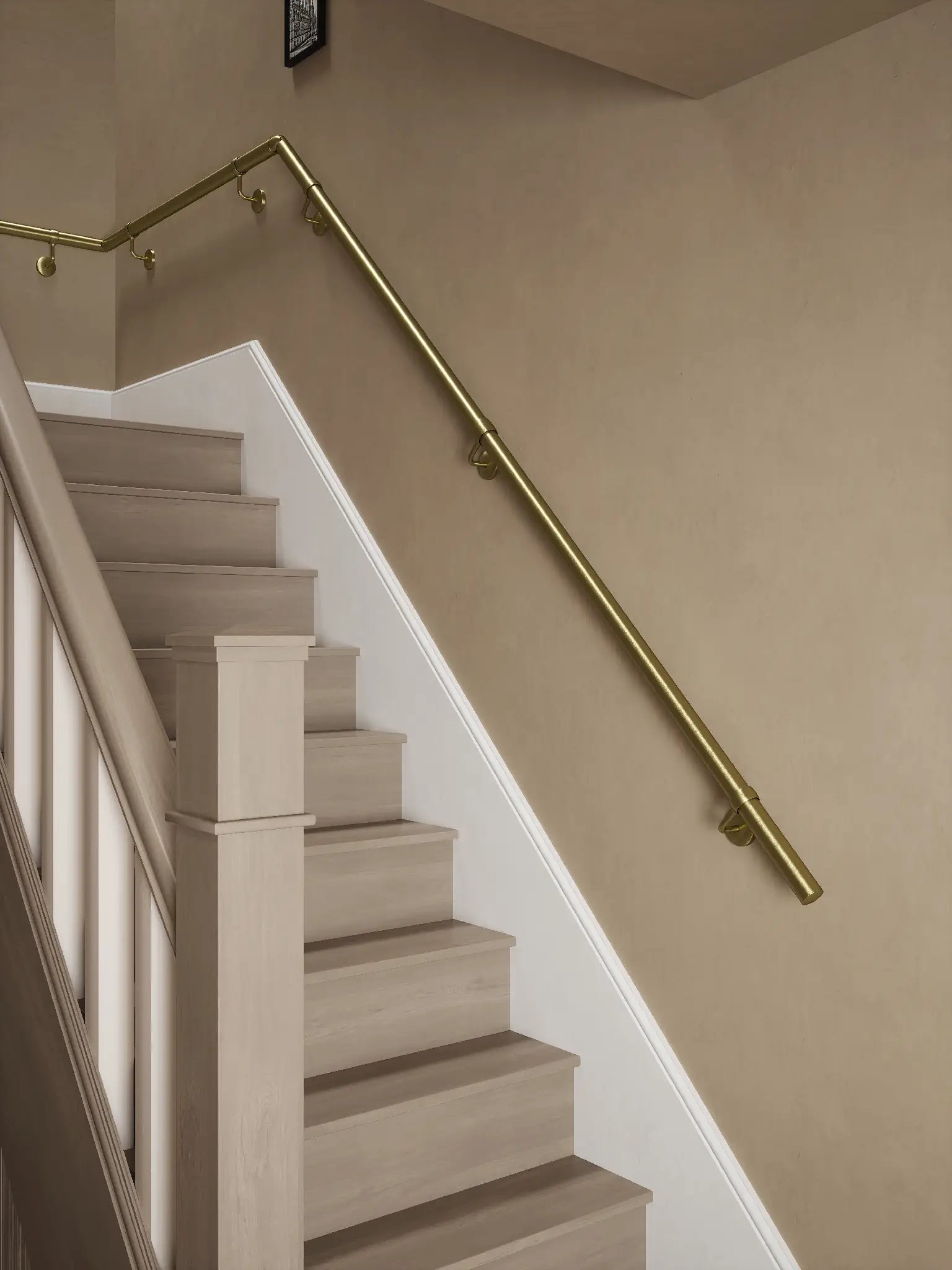 Ashorne Satin Brass Quarter landing handrail system