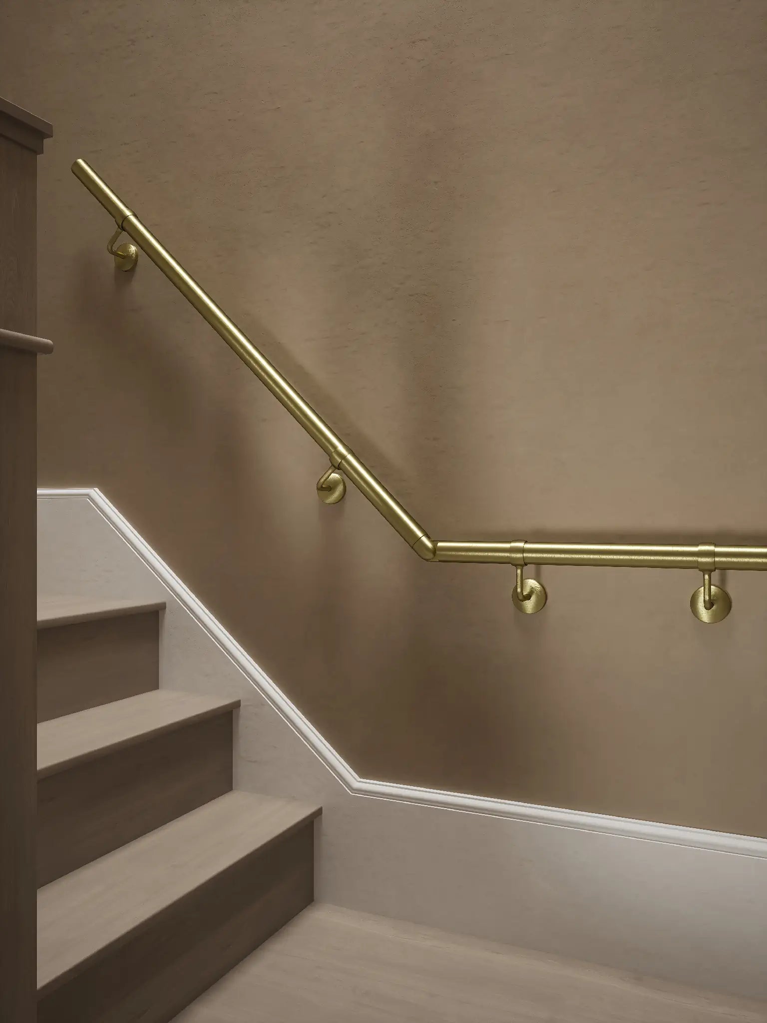 Ashorne Satin Brass Quarter landing handrail system