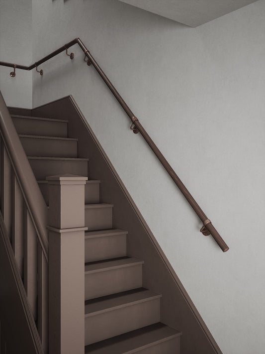Wroxall Ebony Quarter Landing Handrail with Sambourne Antique Copper brackets