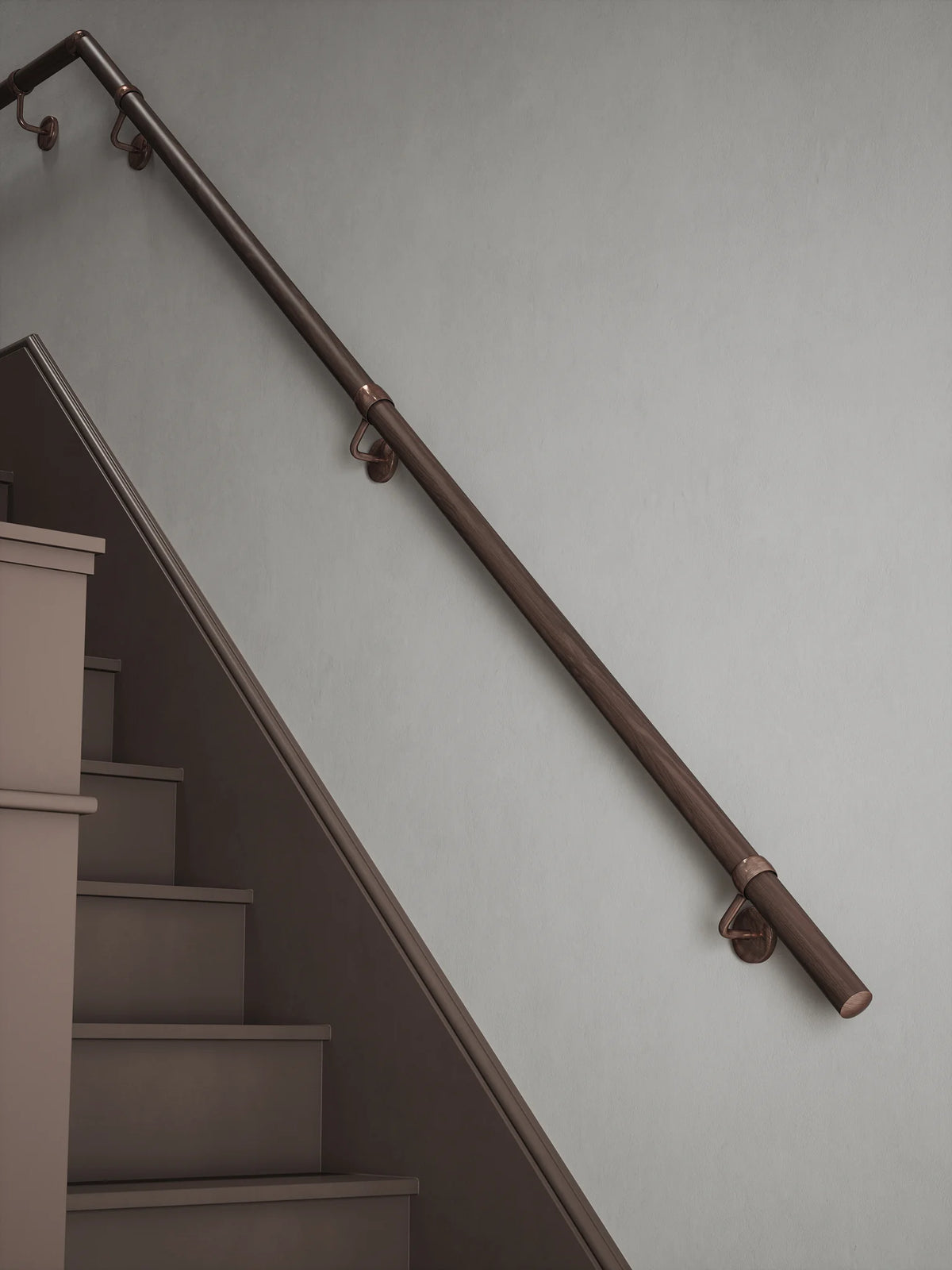 Wroxall Ebony Quarter Landing Handrail with Sambourne Antique Copper brackets