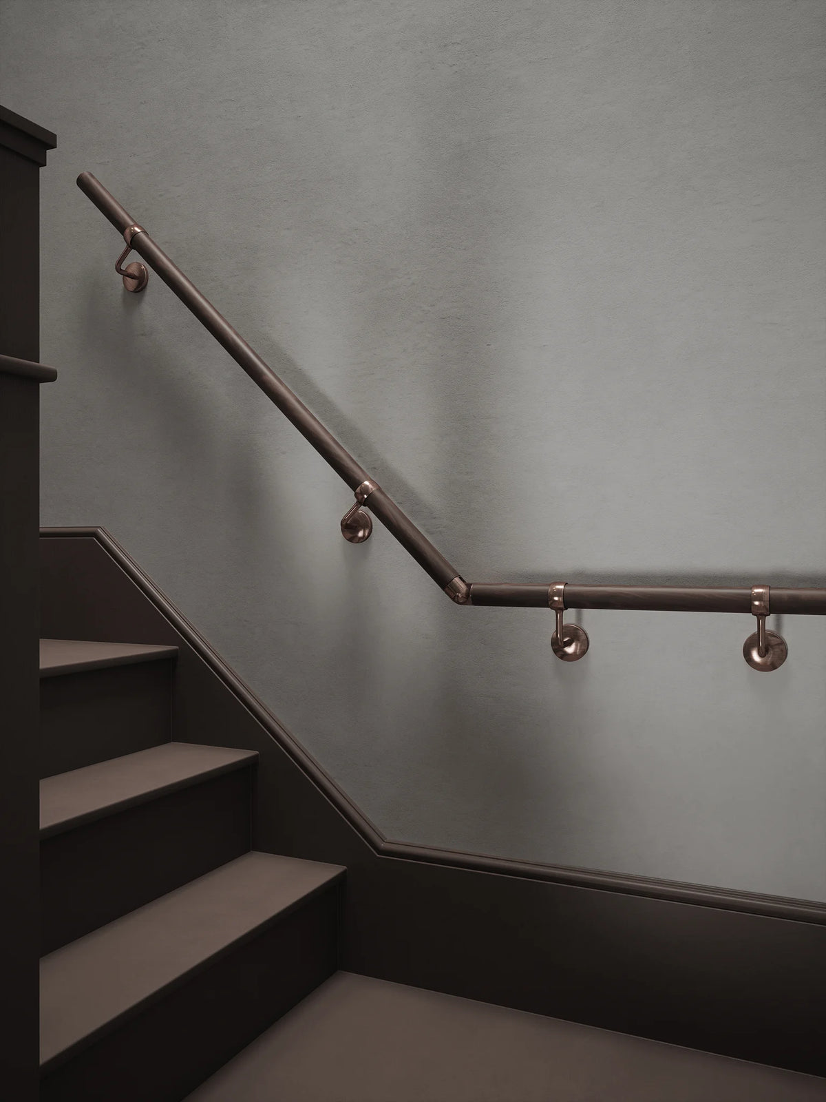 Wroxall Ebony Quarter Landing Handrail with Sambourne Antique Copper brackets