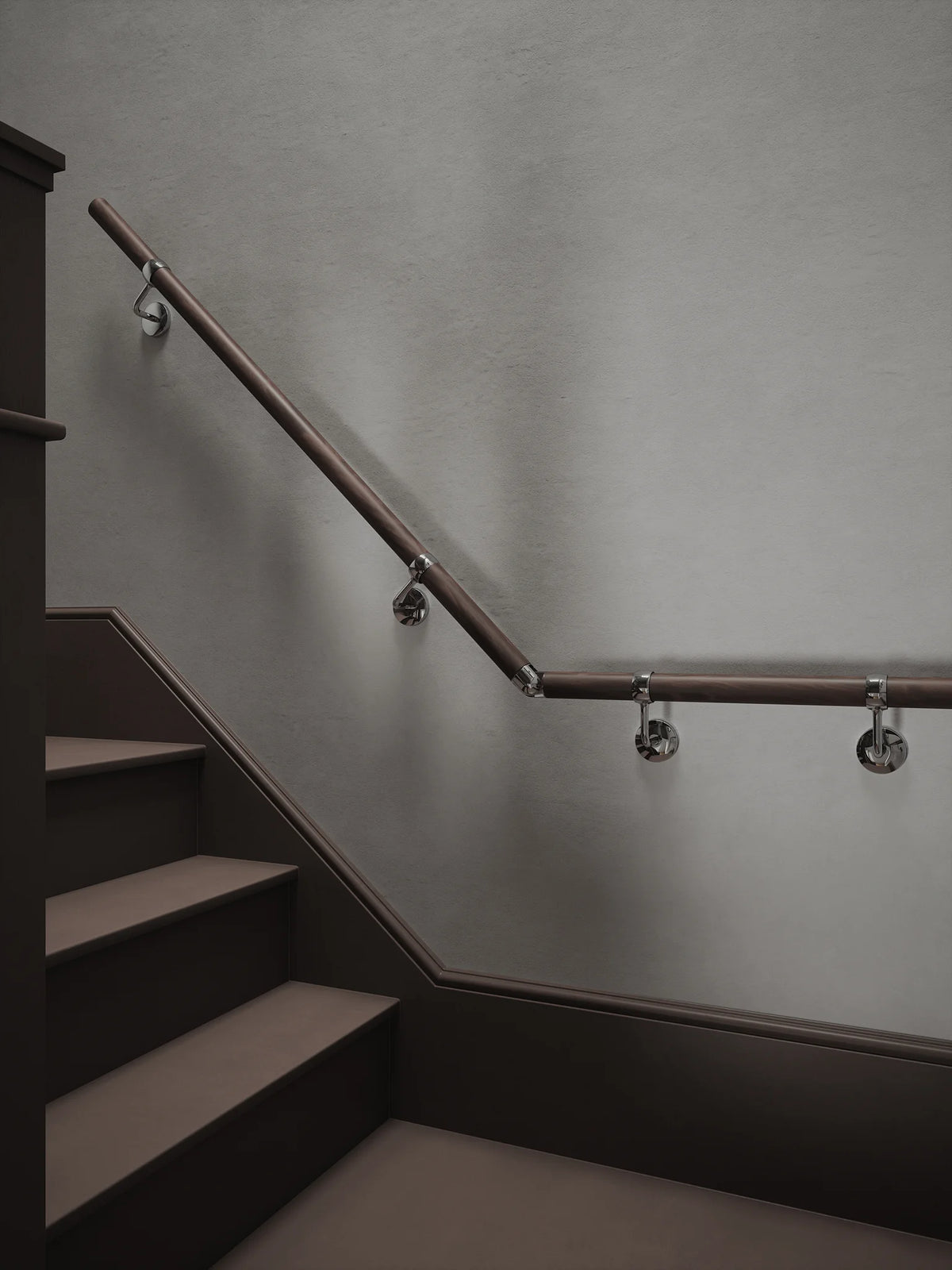 Wroxall Ebony Quarter Landing Handrail with Radway Chrome brackets