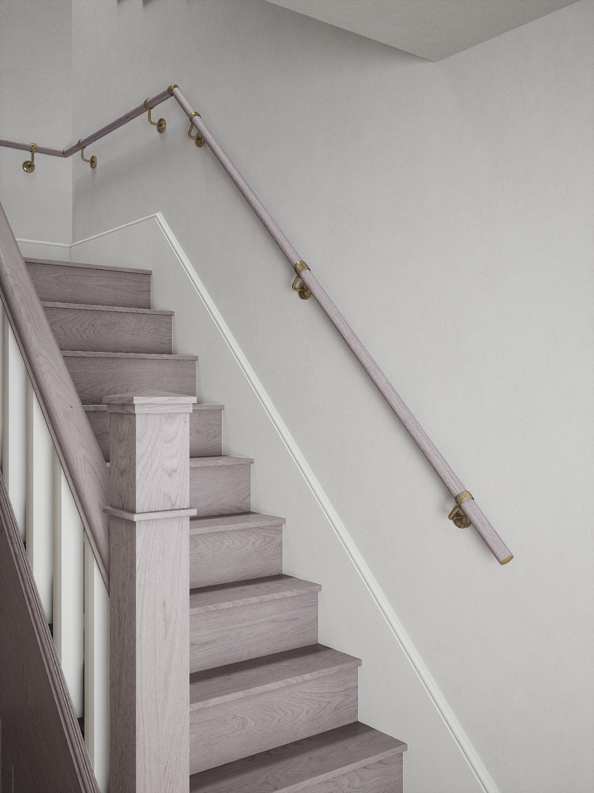 Pattingham Grey Wood Quarter Landing Handrail with Loxley Antique Brass brackets