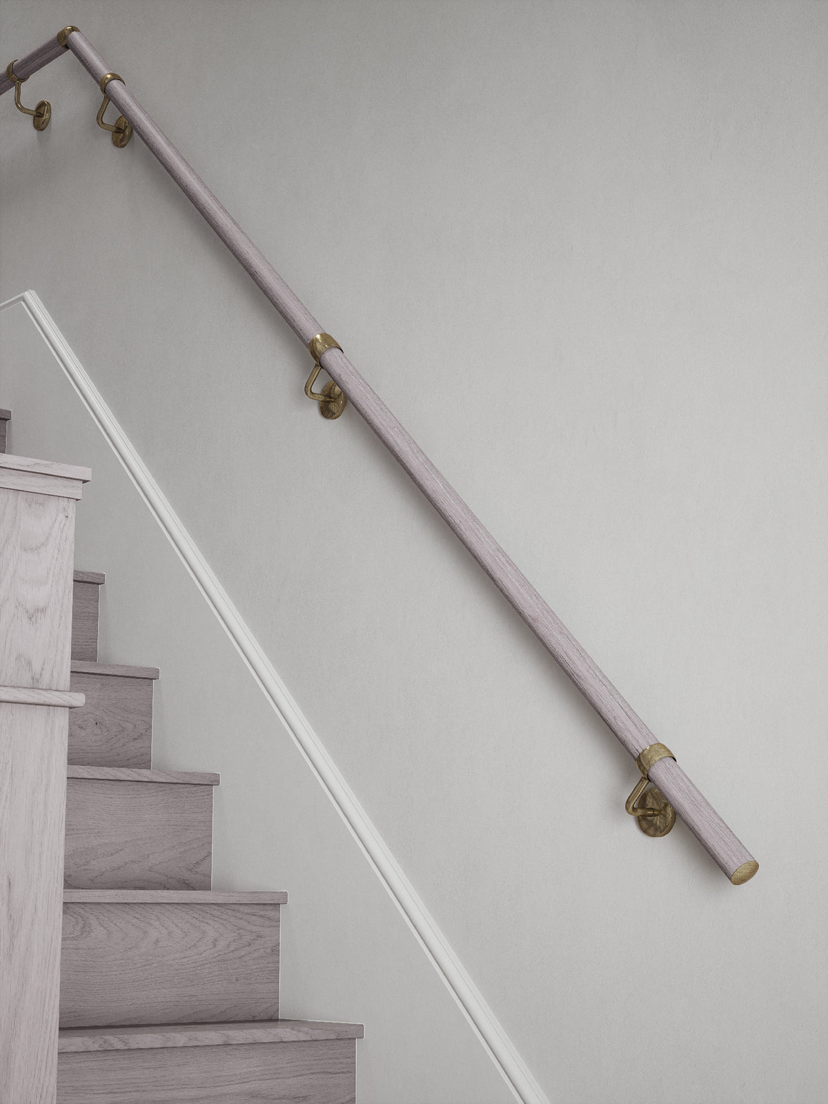 Pattingham Grey Wood Quarter Landing Handrail with Loxley Antique Brass brackets