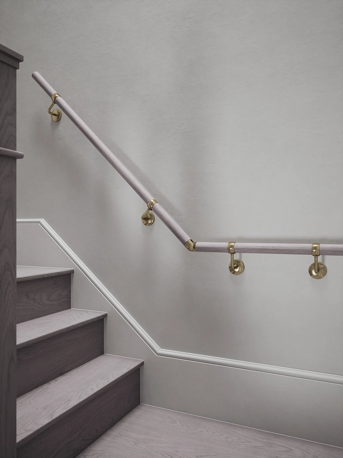 Pattingham Grey Wood Quarter Landing Handrail with Loxley Antique Brass brackets