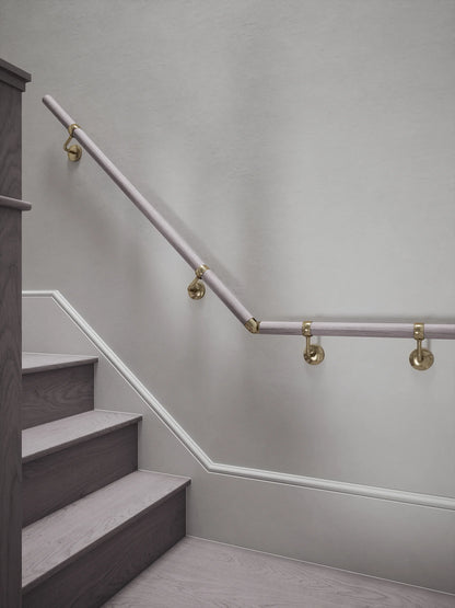 Pattingham Grey Wood Quarter Landing Handrail with Loxley Antique Brass brackets