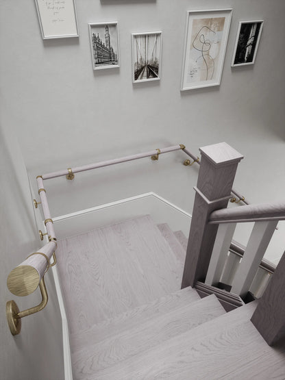 Pattingham Grey Wood Quarter Landing Handrail with Loxley Antique Brass brackets