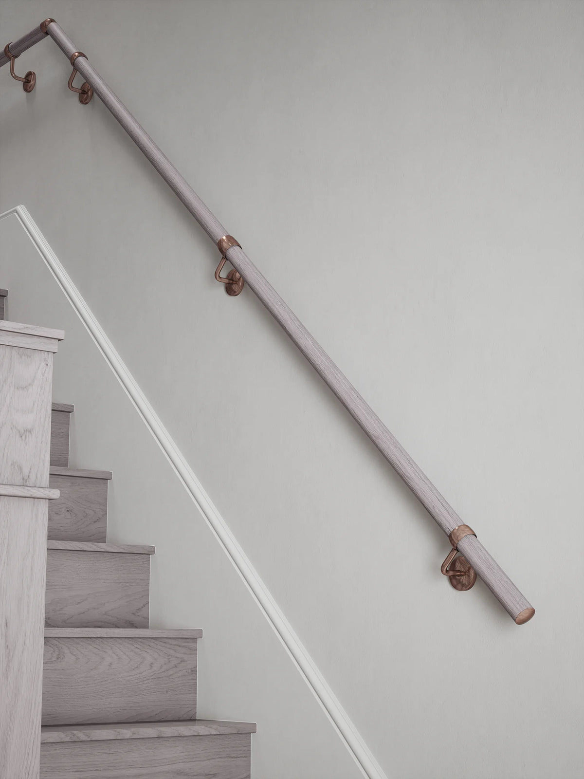 Pattingham Grey Wood Quarter Landing Handrail with Sambourne Antique Copper brackets