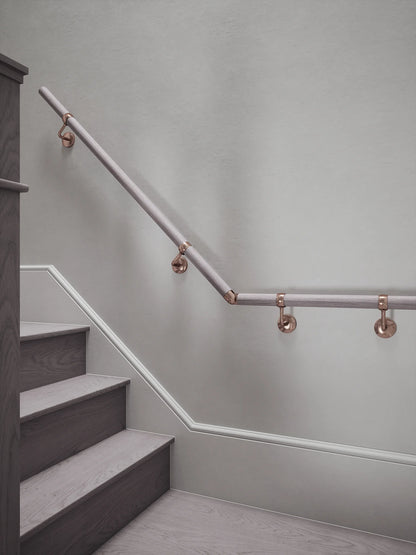 Pattingham Grey Wood Quarter Landing Handrail with Sambourne Antique Copper brackets
