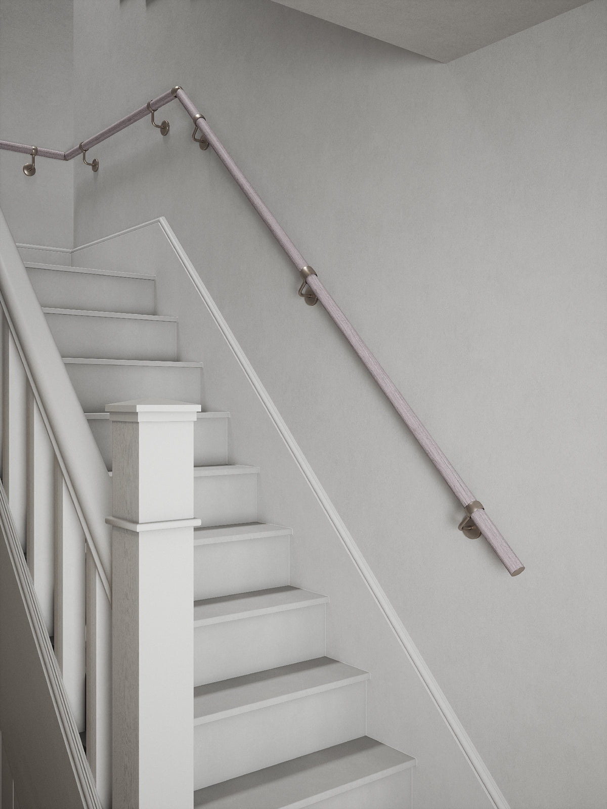 Pattingham Grey Wood Quarter Landing Handrail with Harbury Brushed Silver brackets
