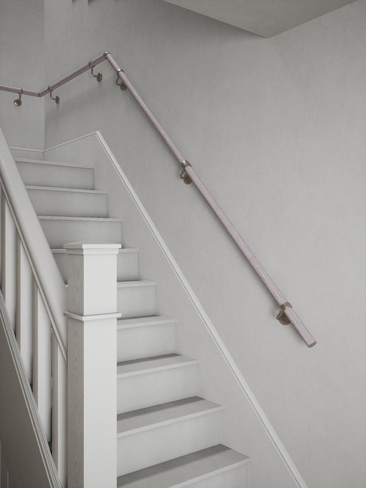 Pattingham Grey Wood Quarter Landing Handrail with Harbury Brushed Silver brackets