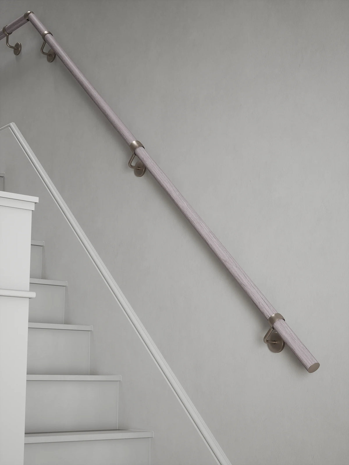 Pattingham Grey Wood Quarter Landing Handrail with Harbury Brushed Silver brackets