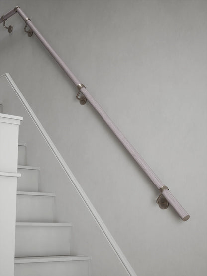 Pattingham Grey Wood Quarter Landing Handrail with Harbury Brushed Silver brackets