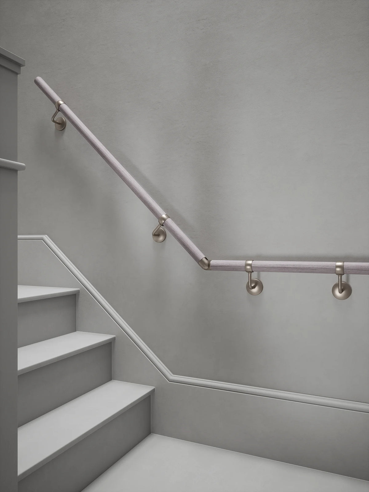Pattingham Grey Wood Quarter Landing Handrail with Harbury Brushed Silver brackets
