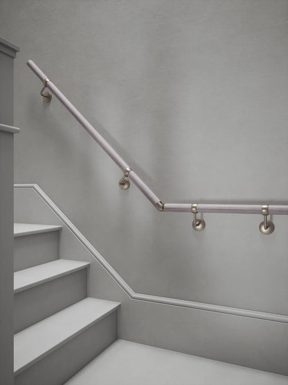 Pattingham Grey Wood Quarter Landing Handrail with Harbury Brushed Silver brackets