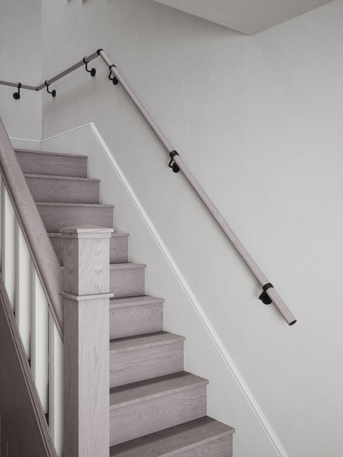 Pattingham Grey Wood Quarter Landing Handrail with Kineton Matt Black brackets