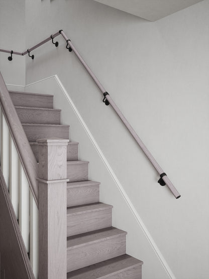 Pattingham Grey Wood Quarter Landing Handrail with Kineton Matt Black brackets