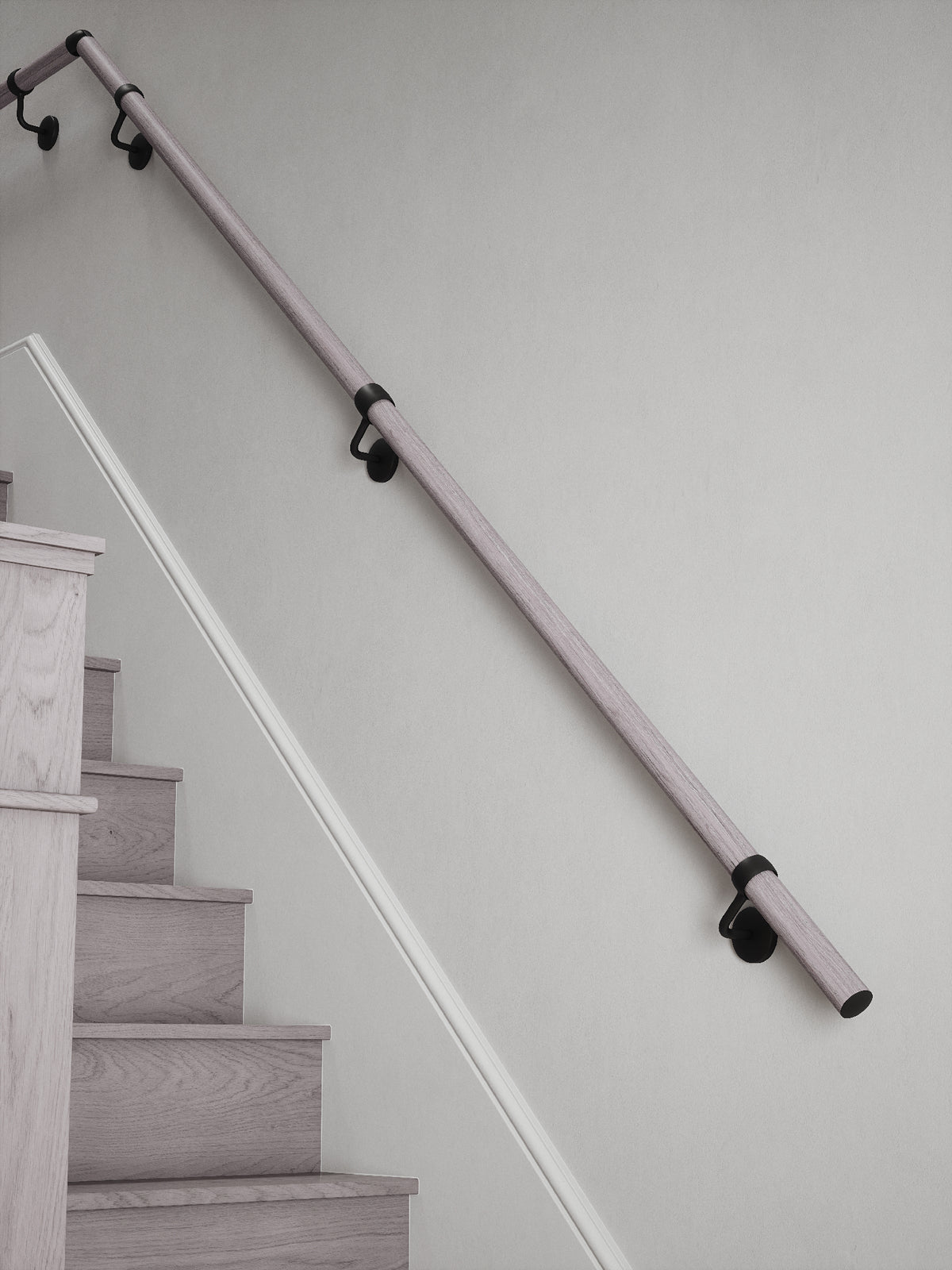 Pattingham Grey Wood Quarter Landing Handrail with Kineton Matt Black brackets