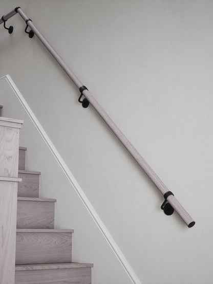 Pattingham Grey Wood Quarter Landing Handrail with Kineton Matt Black brackets