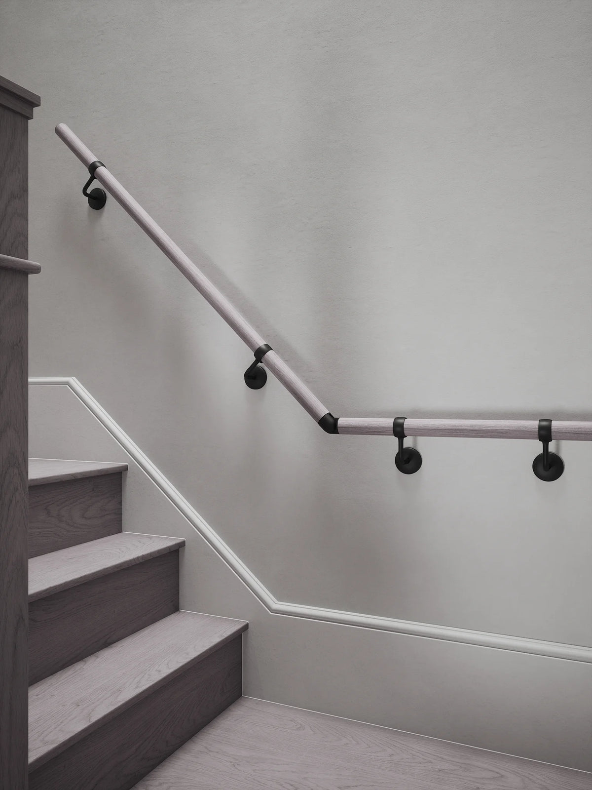 Pattingham Grey Wood Quarter Landing Handrail with Kineton Matt Black brackets