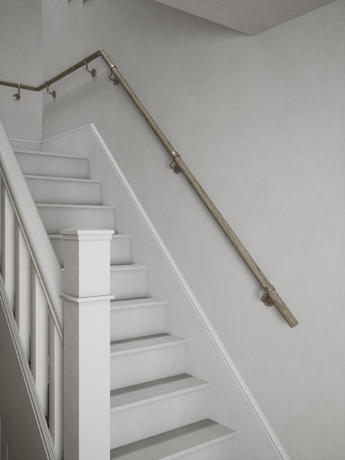 Wappenbury Grey Quarter Landing Handrail with Harbury Brushed Silver brackets