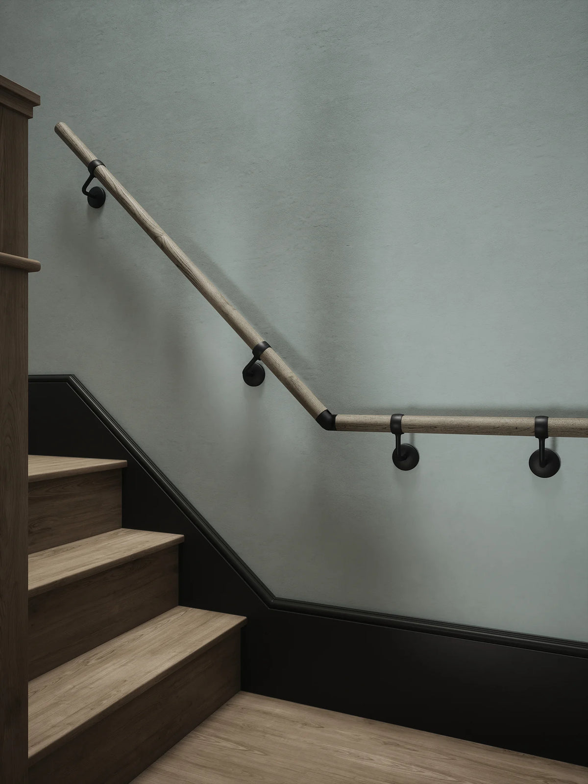Wappenbury Grey Quarter Landing Handrail with Kineton Matt Black brackets
